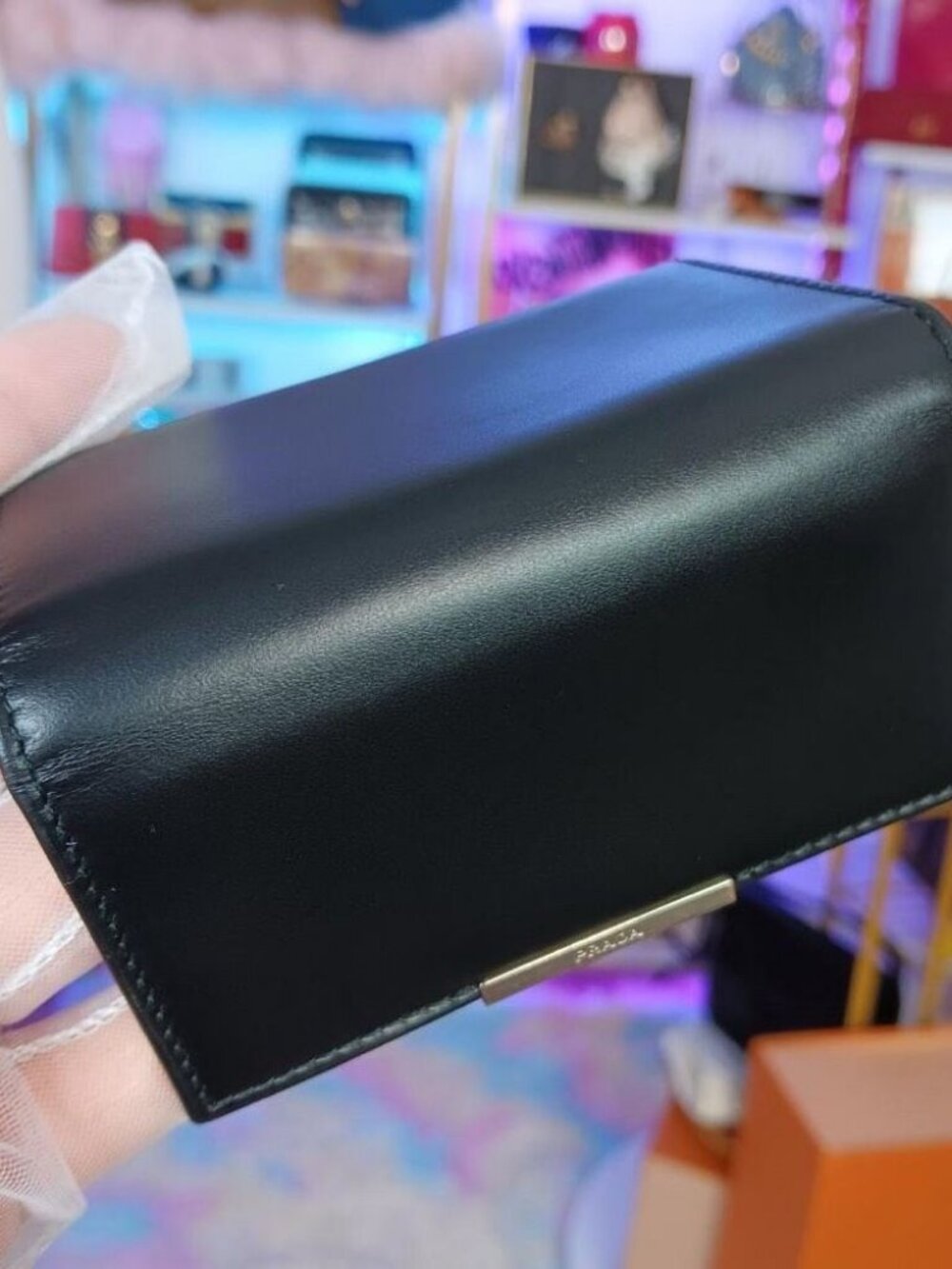 Prada Black Smooth Leather 6 Silver Ring Key Case Pouch - Picture 6 of 10